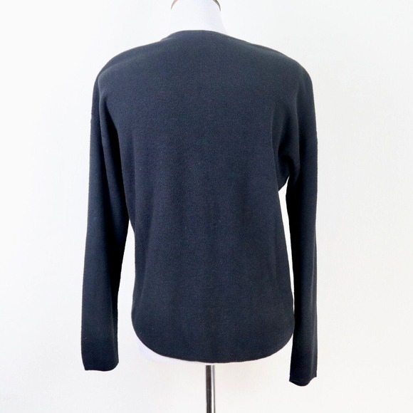 J Jill Size S Tie Front Cotton Blend Sweater Textured Fine Knit Black - Picture 4 of 9